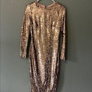 Gianni Bini Gold Sequin Long Sleeve Dress